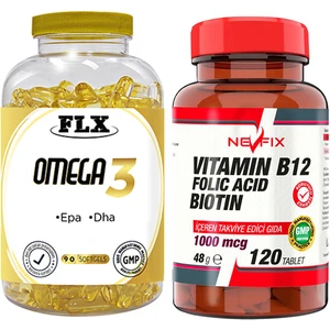 Flx Omega 3 Balık Yağı 90 Softgel & Nevfix Vitamin B12 1000 Mcg 120 Tablet