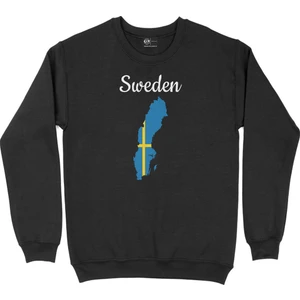 Isveç Haritalı ve Bayraklı Siyah Sweatshirt