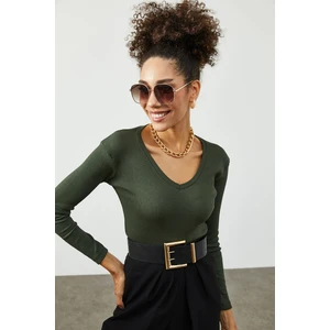 Haki V Yaka Kaşkorse Bluz 2KXK2-45451-09