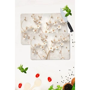 2'li Takım 30 x 40 cm ve 20 x 30 cm Yapay Güller Desenli Cam Kesim Tablası ve Ocak Koruma