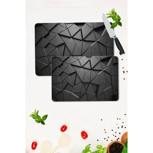 2'li Takım 30 x 40 cm ve 20 x 30 cm Siyah Üçgenler Desenli Cam Kesim Tablası ve Ocak Koruma