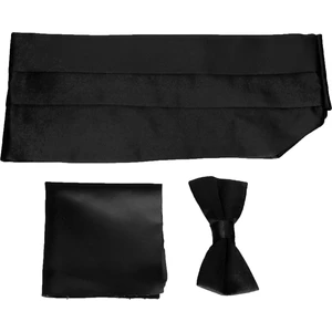 Elegante Cravatte Siyah Renk Mat Kuşak Papyon Seti Damatlık Smokin Kemeri