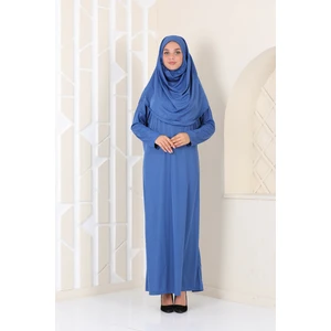 Pratik Tek Parça Namaz Elbisesi Indigo Mavi