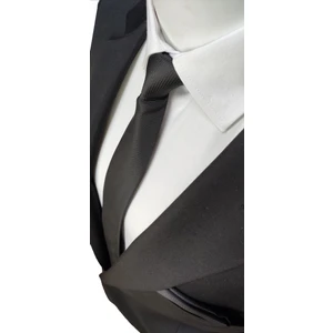 Elegante Cravatte Ekstra Slim Fit Armürlü Dokuma Siyah Kravat ve Mendil