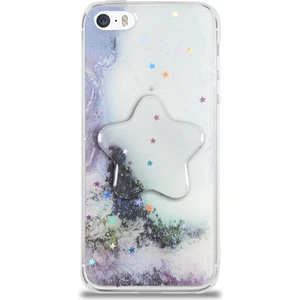 Caseart Apple iPhone 5s Kapak Mermer Desenli Pop Socketli Silikon Kılıf - Beyaz