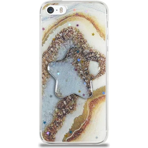 Caseart Apple iPhone 5s Kapak Mermer Desenli Pop Socketli Silikon Kılıf - Gold