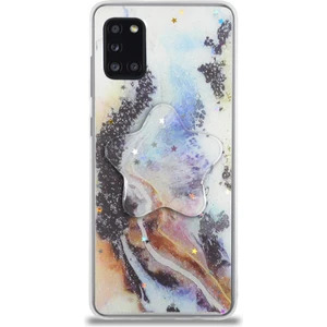 Caseart Samsung Galaxy A31 Kapak Mermer Desenli Pop Socketli Silikon Kılıf - Mor