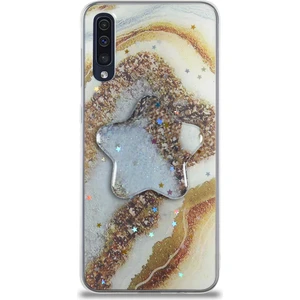 Caseart Samsung Galaxy A30S Kapak Mermer Desenli Pop Socketli Silikon Kılıf - Gold