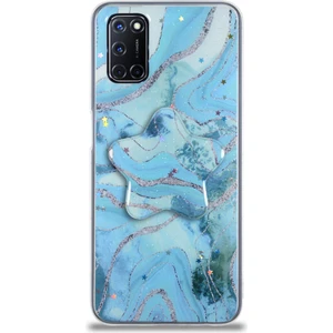 Caseart Oppo A52 Kapak Mermer Desenli Pop Socketli Silikon Kılıf - Mavi
