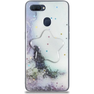 Caseart Oppo A5S Kapak Mermer Desenli Pop Socketli Silikon Kılıf - Beyaz