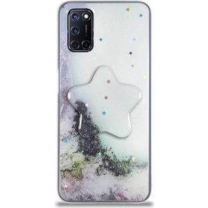 Caseart Oppo A52 Kapak Mermer Desenli Pop Socketli Silikon Kılıf - Beyaz