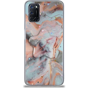 Caseart Oppo A52 Kapak Mermer Desenli Pop Socketli Silikon Kılıf - Mercan