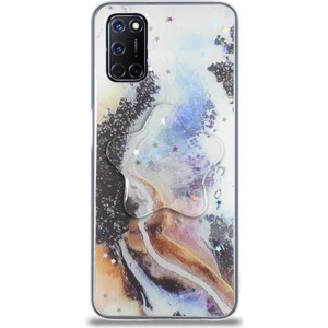 Caseart Oppo A52 Kapak Mermer Desenli Pop Socketli Silikon Kılıf - Mor