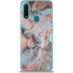 Caseart Oppo A31 Kapak Mermer Desenli Pop Socketli Silikon Kılıf - Mercan
