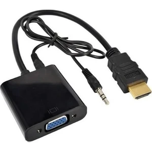 Net Dünya HDMI To VGA Ses Çıkışlı Kablo Çevirici Dönüştürücü Adaptör Siyah