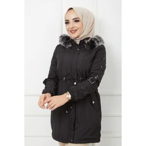 Vibeys Collection Siyah Içi Kürkü ve Su Geçirmez Bayan Kışlık Mont & Kaban