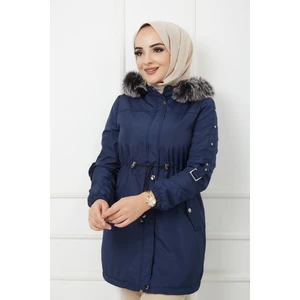 Vibeys Collection Lacivert Içi Kürkü ve Su Geçirmez Bayan Kışlık Mont & Kaban
