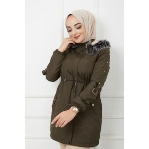 Vibeys Collection Haki Içi Kürkü ve Su Geçirmez Bayan Kışlık Mont & Kaban