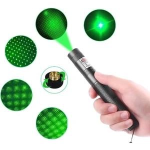 Gold Silver  YF-303 Şarjlı Anahtar Emniyetli Yeşil Lazer Pointer 1000MW Yüksek Güçlü Lazer Işaretçisi 15KM Etkili