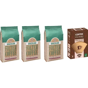 Kurukahveci Mehmet Efendi  Brazilian Filtre Kahve 250 gr X3 +Coffee Filters Kahve Kağıdı No:4