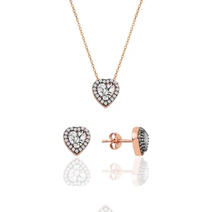 Söğütlü Silver Gümüş Elmas Montürlü Kalp Modeli Ikili Set