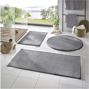 Post Peluş Banyo Paspas Takımı 3'lü Kaymaz Taban Açık Gri
