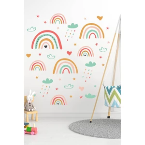 Minik Gökkuşağı, Bulut ve Yağmur Damlacıkları Çocuk Odası Duvar Sticker