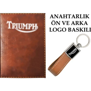 Promosyon Denizi Tpıumph  Logolu Taba Ruhsat Kabı ve Tpıumph Logolu Anahtarlık