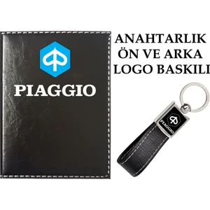 Promosyon Denizi  Pıaggıo  Logolu Siyah Ruhsat Kabı ve Pıaggıo Logolu Anahtarlık