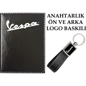Promosyon Denizi  Vespa Logolu Siyah Ruhsat Kabı ve Vespa Logolu Anahtarlık