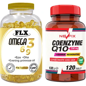 Flx Omega 3-6-9 Balık Yağı 90 Softgel  Nevfix Coenzyme Q10 200 Mg Koenzim Q10 Karamuk 120 Tablet