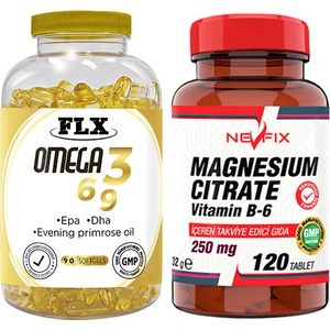 Flx Omega 3-6-9 Balık Yağı 90 Softgel  Nevfix Magnesıum Cıtrate Vitamin B-6 120 Tablet