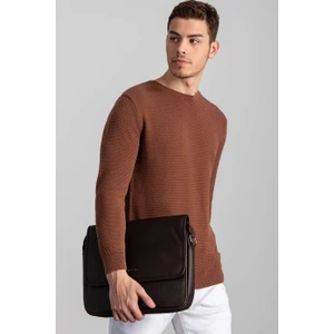 Slim Fit Dar Kesim Bisiklet Yaka Petek Desenli Erkek Kazak
