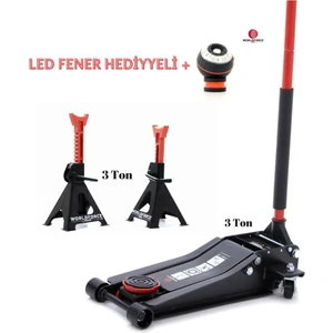 3 Ton Kriko Çift Piston ve 3 Ton Araç Altı Sehpa ve LED Lamba Hediyeli Set