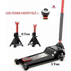 5 Ton Kriko Çift Piston ve 6 Ton Araç Altı Sehpa ve LED Fener Hediyeli Set