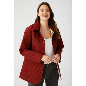 Desen Triko Kadın Kapitone Araboy Ceket 02421433 Bordo