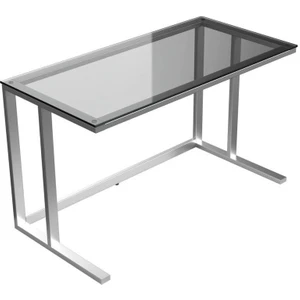 Tekli Desk Çalışma Masası - Parlak Paslanmaz Ayak Füme Cam