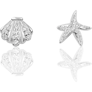 Söğütlü Silver Gümüş Beyaz Altın Zirkon Taşlı Deniz Yıldızı ve Midye Modeli Kombin Küpe