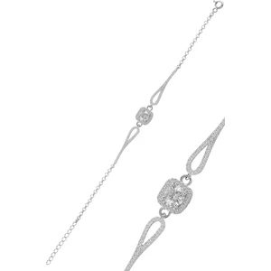 Söğütlü Silver Gümüş Pırlanta Modeli Zirkon Taşlı Kare Bileklik