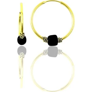 Söğütlü Silver Gümüş Altın Yaldızlı 14 mm Siyah Taşlı Halka Küpe