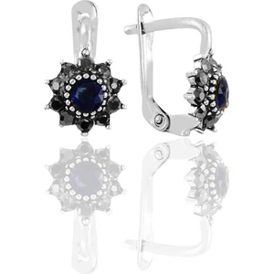 Söğütlü Silver Gümüş Markazit ve Safir Taşlı Güneş Modeli Küpe