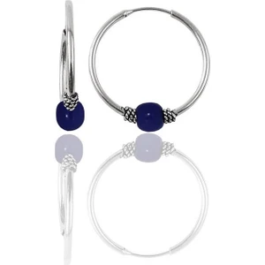 Söğütlü Silver Gümüş 14 mm Çivit Mavisi Halka Küpe