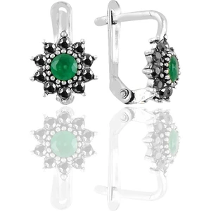 Söğütlü Silver Gümüş Markazit ve Kök Zümrüt Taşlı Güneş Modeli Küpe