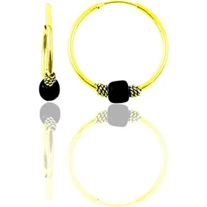 Söğütlü Silver Gümüş Altın Yaldızlı 12 mm Mini Siyah Taşlı Halka Küpe