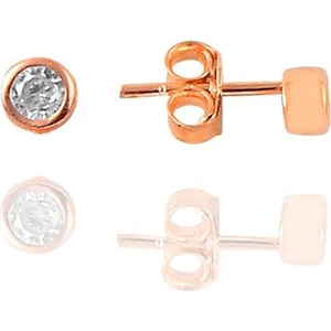 Söğütlü Silver Gümüş Rose Zirkon Taşlı Sıvama Gümüş Tek Taş Küpe