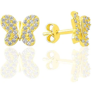 Söğütlü Silver Gümüş Altın Yaldızlı Zirkon Taşlı Kelebek Küpe