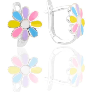 Söğütlü Silver Gümüş Renkli Mineli Klipsli Papatya Küpe