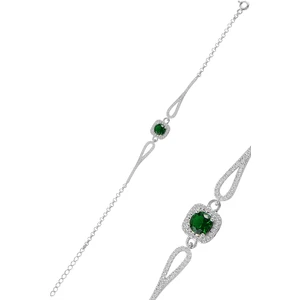 Söğütlü Silver Gümüş Pırlanta Modeli Yeşil Zirkon Taşlı Kare Bileklik
