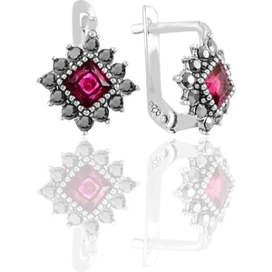 Söğütlü Silver Gümüş Markazit ve Kök Yakut Taşlı Baklava Modeli Küpe