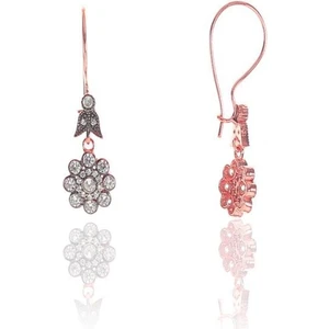 Söğütlü Silver Gümüş Rose Zirkon Taşlı Elmas Montürlü Çiçek Modeli Küpe